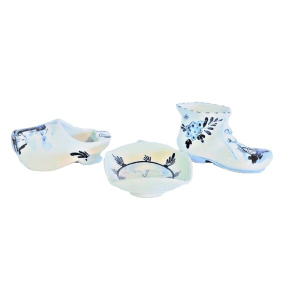 Vintage Delft Holland Windmill 3 pc Set Boot Shoe & Nappy Dish - Picture 1 of 5
